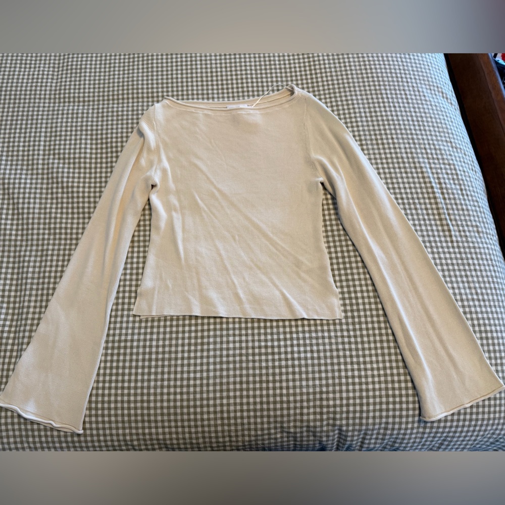 Good American Cream Long Sleeve Slim Knit Top